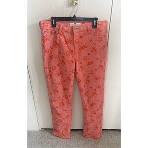 Levi's 512 Orange Pink Jeans Womens 32x32 Stretch Straight Leg Floral Denim